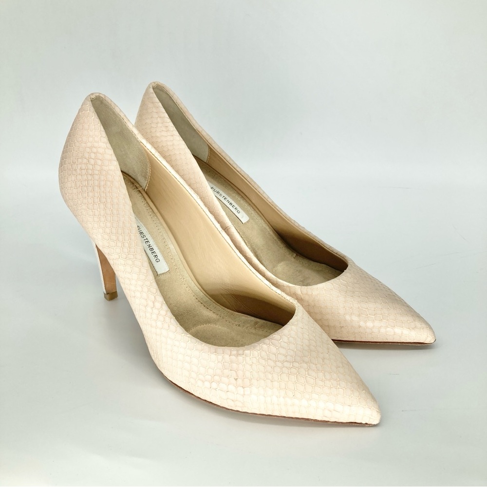 Diane Von Furstenberg Python Embossed Leather Pointed Toe Pumps - Picture 8 of 10